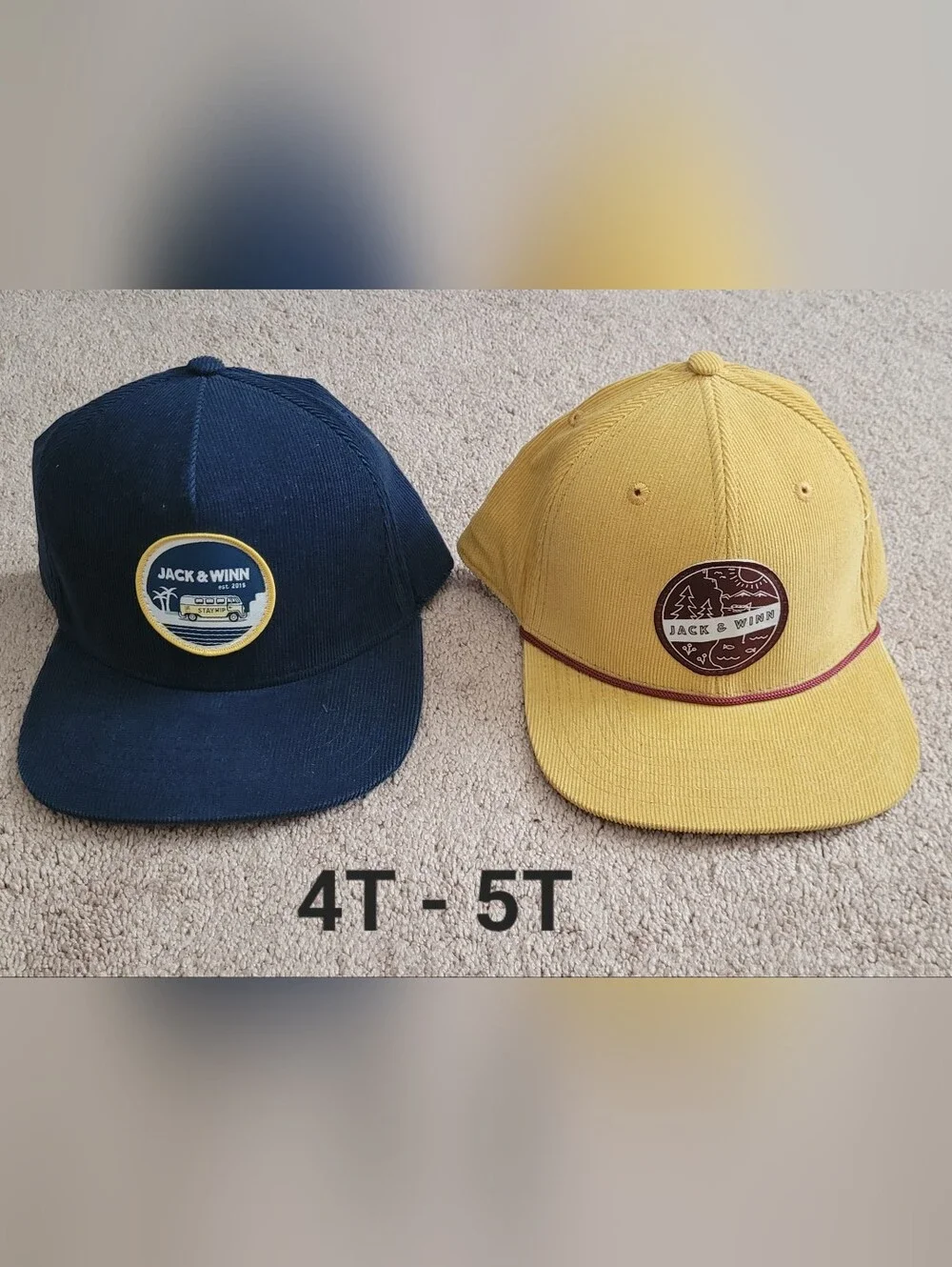 Jack & Winn - Kids Corduroy Cap - Navy and Mustard - Picture 1 of 1